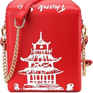 The Box Bag for Women's Chinese Print Leather Red #800
